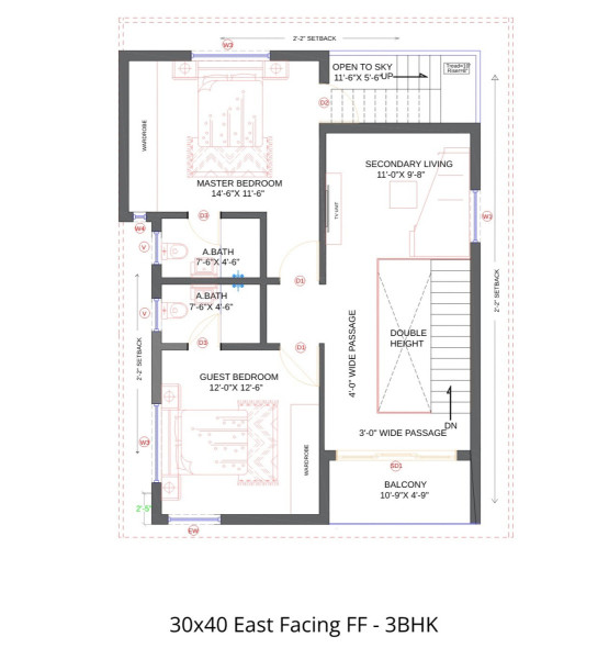 30x40 East Facing First Floor - 3BHK 